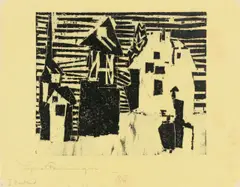 Dorf by Lyonel Feininger, 1918, Holzschnitt auf gelbem Seidenpapier, sold Nov 2015