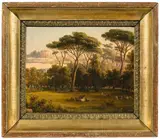 Schafweide an einer belebten Landstraße by Albert Heinrich Brendel, 1872, Öl auf Papier, auf Leinwand aufgezogen, sold Jun 2015