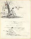 Sitzende junge Frau am Wannsee / Sitzende junge Frau am Meer“ (Studienblatt) by Max Liebermann, Um 1919, 2 Tuschfederzeichnungen auf Papier, sold Dec 2007