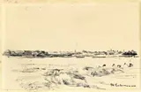 Holländische Landschaft; Blick auf Nordwijk-Binnen by Max Liebermann, Kohle auf festem Papier, sold Jun 2009
