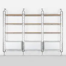 Abracadabra wall unit by Donato d'Urbino and Paolo Lomazzi Jonathan de Pas, c. 1985, enameled steel, aluminum, lacquered mdf, sold Aug 2023