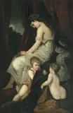 Mother and children in an interior by Continental School, 19th Century, oil on canvas, sold Feb 2015