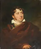 Portrait of a gentleman, possibly an actor?, bust-length, in a brown cloak by George Henry Harlow, oil on canvas, sold Feb 2015