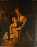 Portrait of a lady and her child, seated in a landscape by English School, oil on canvas, sold Feb 2015