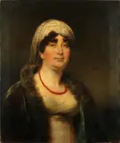 Portrait of a lady, said to be Lady Boyne, bust-length, in a fur-trimmed shawl by William Beechey, oil on canvas, sold Feb 2015