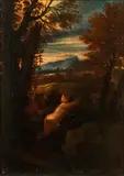 Pan and Syrinx, in a landscape by Pier Francesco Mola, oil on canvas, offered Feb 2015