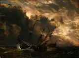 Man O'war in a stormy sea by Philip James de Loutherbourg R.A., oil on canvas, sold Feb 2015