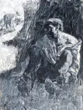 Rastender Bauer (Volluvet) by Lesser Ury, 1883, Gouache auf Karton, sold Jun 2009