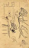 Frau mit Kindern beim Bad by Heinrich Zille, Tuschfeder auf Transparentpapier, auf Bütten montiert, sold Jun 2010