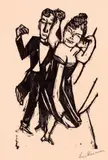 Kleines tanzendes Paar by Max Beckmann, 1923, Holzschnitt auf leicht rosafarbenem Japan, sold Jun 2010