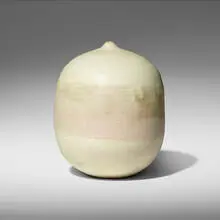 Untitled (with rattle) by Toshiko Takaezu, c. 1985, glazed porcelain, sold Aug 2023