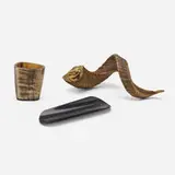 Tabletop accessories, set of three by Carl Auböck II and Carl Auböck III, c. 1950-1970, horn, brass, sold Aug 2023