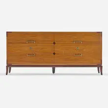 Cabinet by Tommi Parzinger, c. 1955, lacquered mahogany, brass, sold Aug 2023