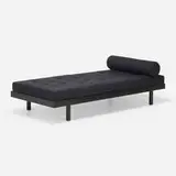 SCAL daybed, no. 450 by Jean Prouvé, c. 1952, enameled steel, upholstery, sold Aug 2023