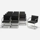 Brno armchairs, set of twelve by Ludwig Mies van der Rohe, chrome-plated steel, upholstery, sold Aug 2023