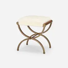 Stool by Hollywood Regency, c. 1950, sheepskin, brass, sold Aug 2023