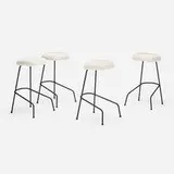 Stools, set of four by California Modern, c. 1950, enameled steel, sheepskin, rubber, sold Aug 2023