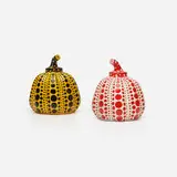 Pumpkins, set of two by Yayoi Kusama, 2015, lacquered resin, sold Aug 2023