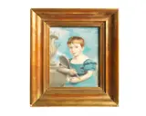 Child in a blue dress by English School, watercolour, sold Dec 2015