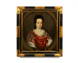 Portrait of a lady in a red dress by English School, oil on canvas, sold Dec 2015