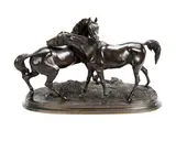 large bronze model of an Arab mare and stallion entitled L'Accolade by Pierre-Jules Mêne, bronze, sold Dec 2015