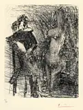 Homme accoudé et à demi agenouillé sur une chaise devant (ou pensant à) une femme by Pablo Picasso, 1968, Radierung und Kaltnadel auf Velin, sold Nov 2009