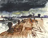 N.Y. Pier by Rainer Fetting, 1985, Aquarell und Gouache auf leicht genarbtem Karton, sold Nov 2008