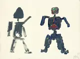 Ohne Titel (Roboter und Mensch) by Nam June Paik, 1991, Acryl auf Leinwand, sold Nov 2008