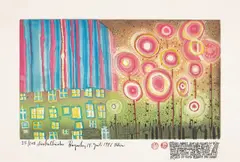 Les Arbres sont les fleurs du bien by Friedensreich Hundertwasser, 1982, Farbaquatintaradierung auf Velin, sold Sep 2026
