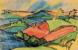 Landschaft by Max Kaus, 1921, Wachskreiden und schwarze Tusche auf Postkarte, sold May 2011