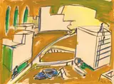 Blick aus dem Atelier auf den Potsdamer Platz by Karl Horst Hödicke, 1978, Gouache auf Papier, sold Nov 2010