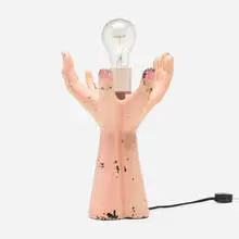 Table lamp by Surrealist, c. 1960, painted resin, glazed ceramic, aluminum, sold Aug 2023