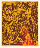 Naht by Jörg Immendorff, 1982, Original-Halbleinenmappe mit 6 Farblinolschnitten, jeweils auf Velin. Mit drei Gedichten von A.R. Penck, jeweils auf Pap, sold Nov 2011