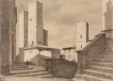 San Gimignano V mit Mönch by Peter Foerster, 1937, Tuschfeder, laviert, und Graphit auf Papier (aus einem Skizzenblock), sold Nov 2011