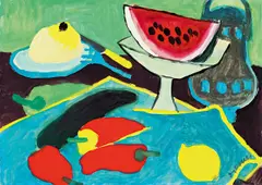 Stilleben mit Melone by Gerhild Diesner, Gouache auf Papier, sold Jun 2012