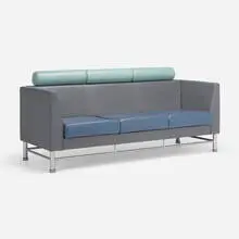 Eastside sofa, model 35S3 by Ettore Sottsass, 1983, leather, enameled steel, plastic, sold Aug 2023