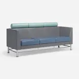 Eastside sofa, model 35S3 by Ettore Sottsass, 1983, leather, enameled steel, plastic, sold Aug 2023