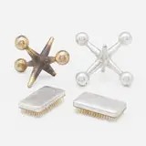 Collection of tabletop accessories by Modern, c. 1965, aluminum, nickel-plated steel, nylon, enameled aluminum, sold Aug 2023