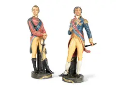 pair of cold painted spelter figures of Wellington and Nelson by Rene Charles Masse, cold painted spelter, sold Sep 2015