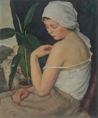 Junge Frau mit Kopftuch by Bruno Breil, Um 1930, Öl auf Leinwand, sold Nov 2024