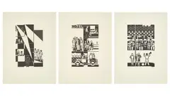 Zwölf Häuser der Zeit by Gerd Arntz, 1927, Original-Kartonmappe mit 12 Holzschnitten, jeweils auf Bütten, sold Mar 2024