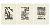 Zwölf Häuser der Zeit by Gerd Arntz, 1927, Original-Kartonmappe mit 12 Holzschnitten, jeweils auf Bütten, sold Mar 2024