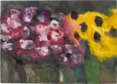 Rosa Phlox und Rudbeckia by Klaus Fußmann, 1993, Gouache auf Bütten, sold Jan 2025