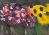 Rosa Phlox und Rudbeckia by Klaus Fußmann, 1993, Gouache auf Bütten, sold Jan 2025