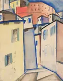 Genuavorstadt by Georg Schrimpf, 1918, Aquarell auf Papier, auf Karton aufgezogen, im Original-Passepartout, sold Jan 2026