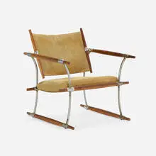 Stokke lounge chair by Jens Quistgaard, c. 1965, suede upholstery, chrome, rosewood, sold Aug 2023