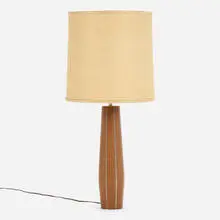 Table lamp and accessories by Paul Evans and Phillip Lloyd Powell, c. 1955, walnut, pewter inlay, sold Aug 2023