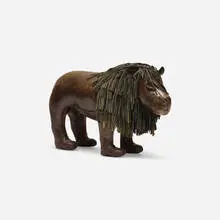 Lion ottoman by Omersa & Company, c. 1975, leather, sold Aug 2023