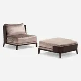 Aspre lounge chair and ottoman by Christian Liaigre, 2007, macassar ebony, upholstery, sold Aug 2023