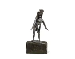 Art Deco bronze figural group of two girls playing leap frog by Gotthilf Jaeger, bronze, sold Jun 2015